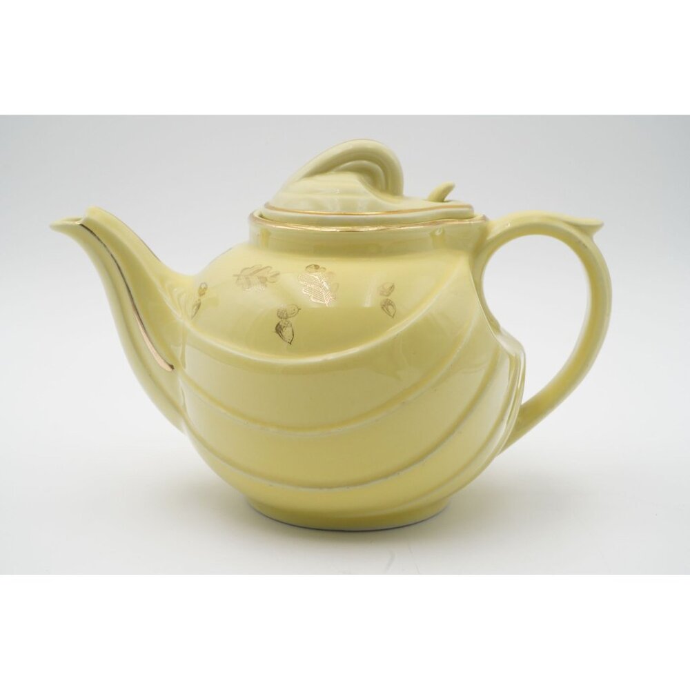 Vintage Hall 0799 6-Cup Parade Teapot & Lid Yellow, Gold Motif Made in USA